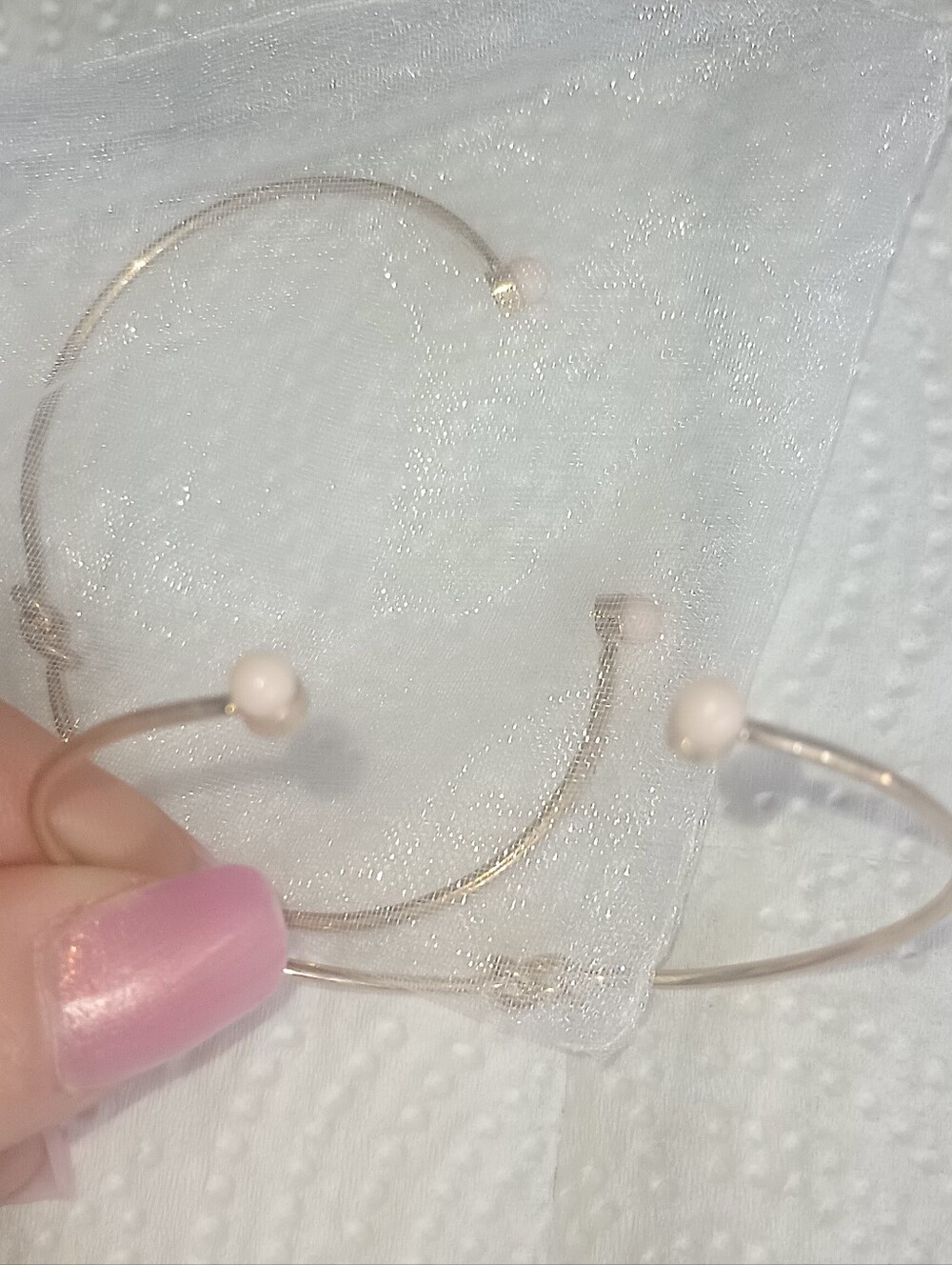 Delicate Gold-Tone Cuff Bracelet with Pink Pearl Endings